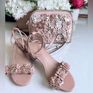 Kelly & Katie Blush Pink Floral Strap Block Heel Sandals